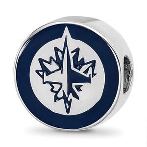 Kazi Luxury Silver Rhodium-plated NHL Winnipeg Jets Enameled Bead